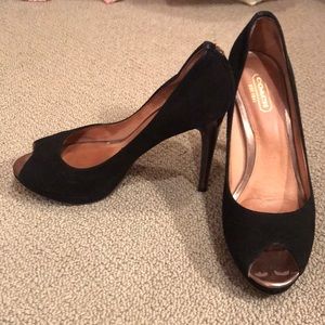 Coach Black Suede Peep Toe Pumps